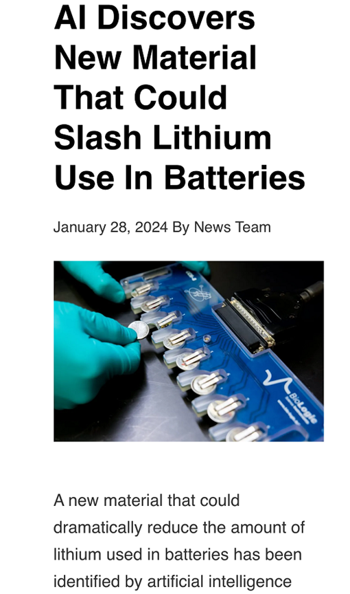人工智能協助發現新材料，有望大幅減少電池中鋰的使用